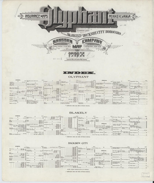 Sanborn Fire Insurance Map from Olyphant, Lackawanna County, Pennsylvania (1912), Sheet #0001 - Historic Sanborn Fire Insurance Map Print, vintage old map wall art, antique decor, genealogy gift, Pennsylvania Pennsylvania map