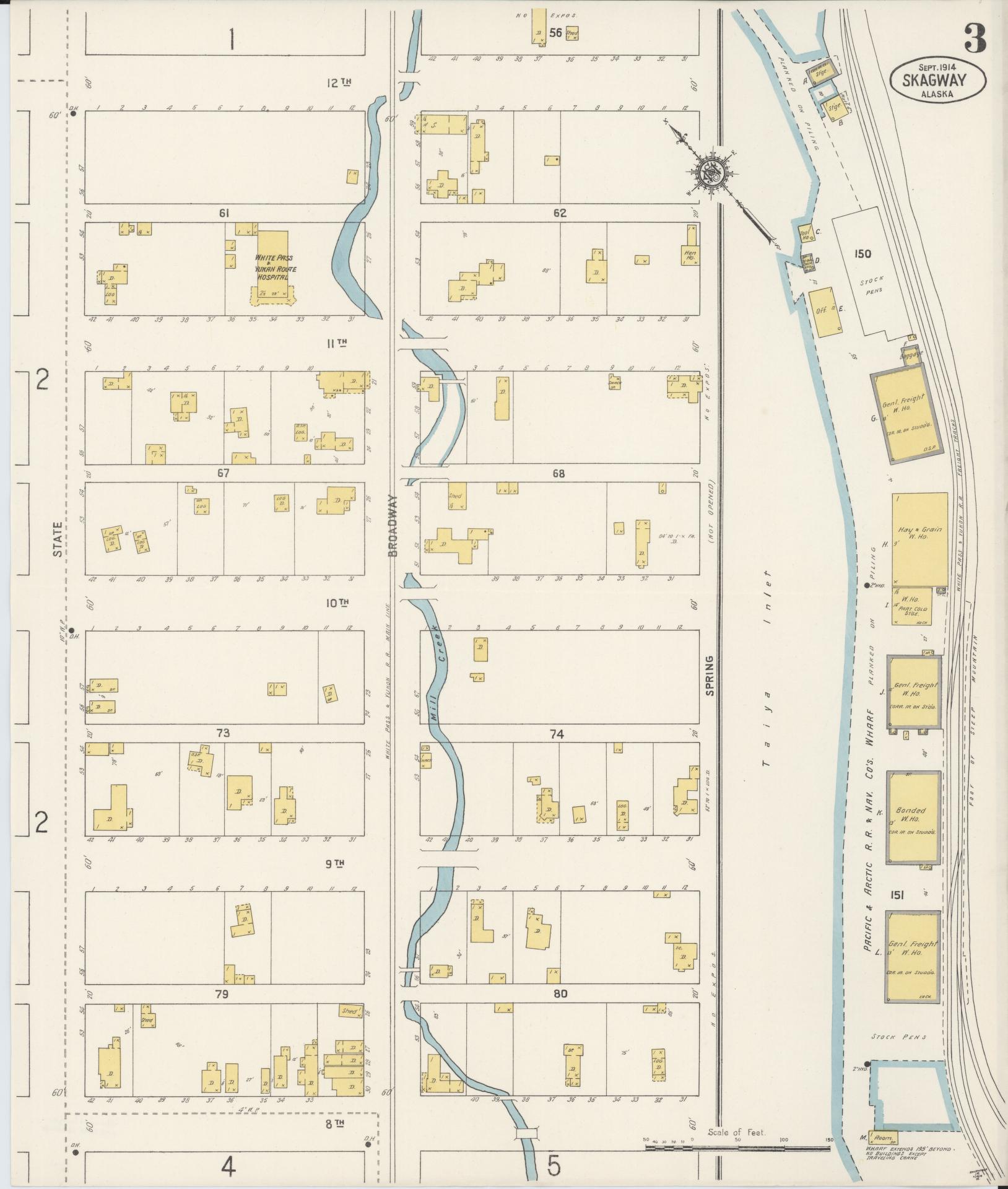 skagway-yakutat census division, Alaska - 1914 - Sanborn Fire Insurance Map, Sheet 0003 - Historic Sanborn Fire Insurance Map Print, skagway-yakutat census division Alaska 1914 0003 vintage old map wall art