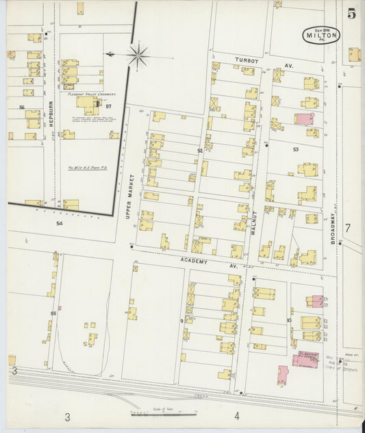 Sanborn Fire Insurance Map from Milton, Northumberland County, Pennsylvania (1896), Sheet #0005 - Historic Sanborn Fire Insurance Map Print, vintage old map wall art, antique decor, genealogy gift, Pennsylvania Pennsylvania map