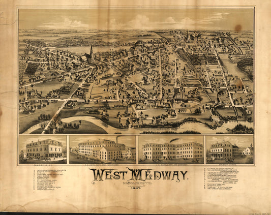 West Medway, Massachusetts. (1887) – Historic Bird’s-Eye View Panorama Print