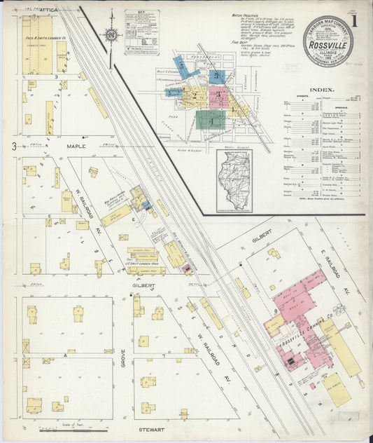 Sanborn Fire Insurance Map from Rossville, Vermilion County, Illinois (1913), Sheet #0001 - Complete Map Set gallery image, historic Sanborn map, vintage wall art, Illinois Illinois