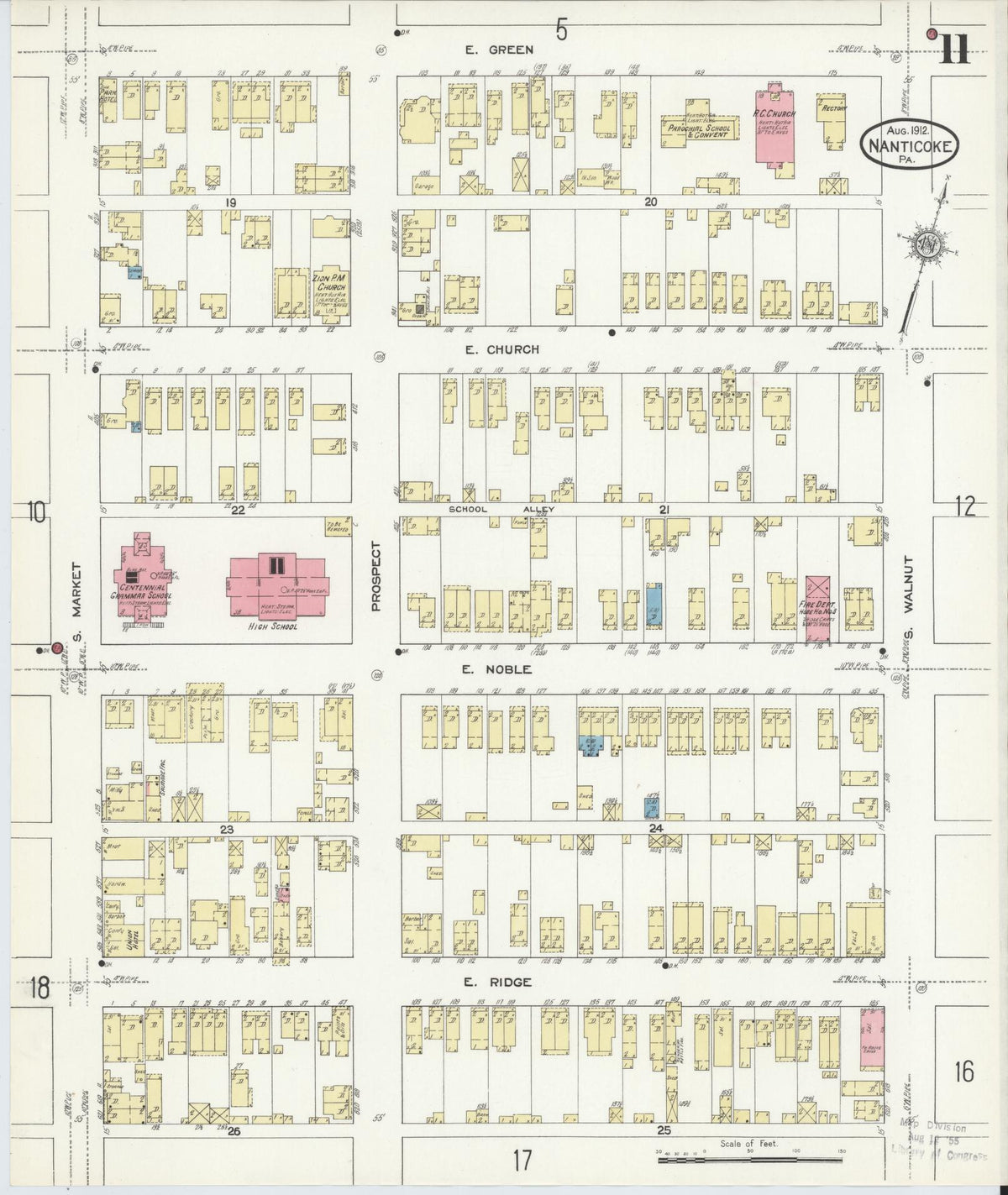 Sanborn Fire Insurance Map from Nanticoke, Luzerne County, Pennsylvania (1912), Sheet #0011 - Historic Sanborn Fire Insurance Map Print, vintage old map wall art, antique decor, genealogy gift, Pennsylvania Pennsylvania map