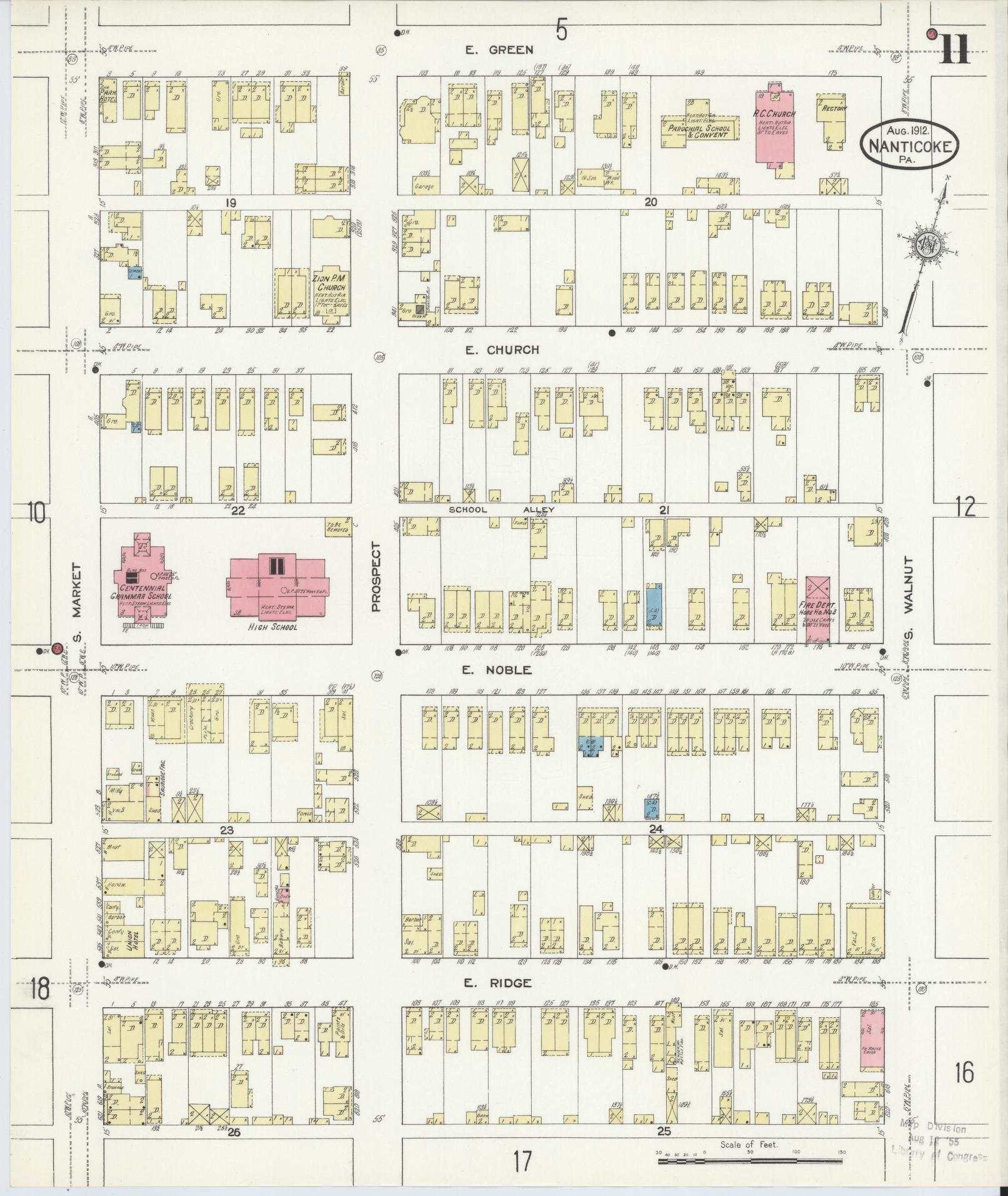 Sanborn Fire Insurance Map from Nanticoke, Luzerne County, Pennsylvania (1912), Sheet #0011 - Historic Sanborn Fire Insurance Map Print, vintage old map wall art, antique decor, genealogy gift, Pennsylvania Pennsylvania map