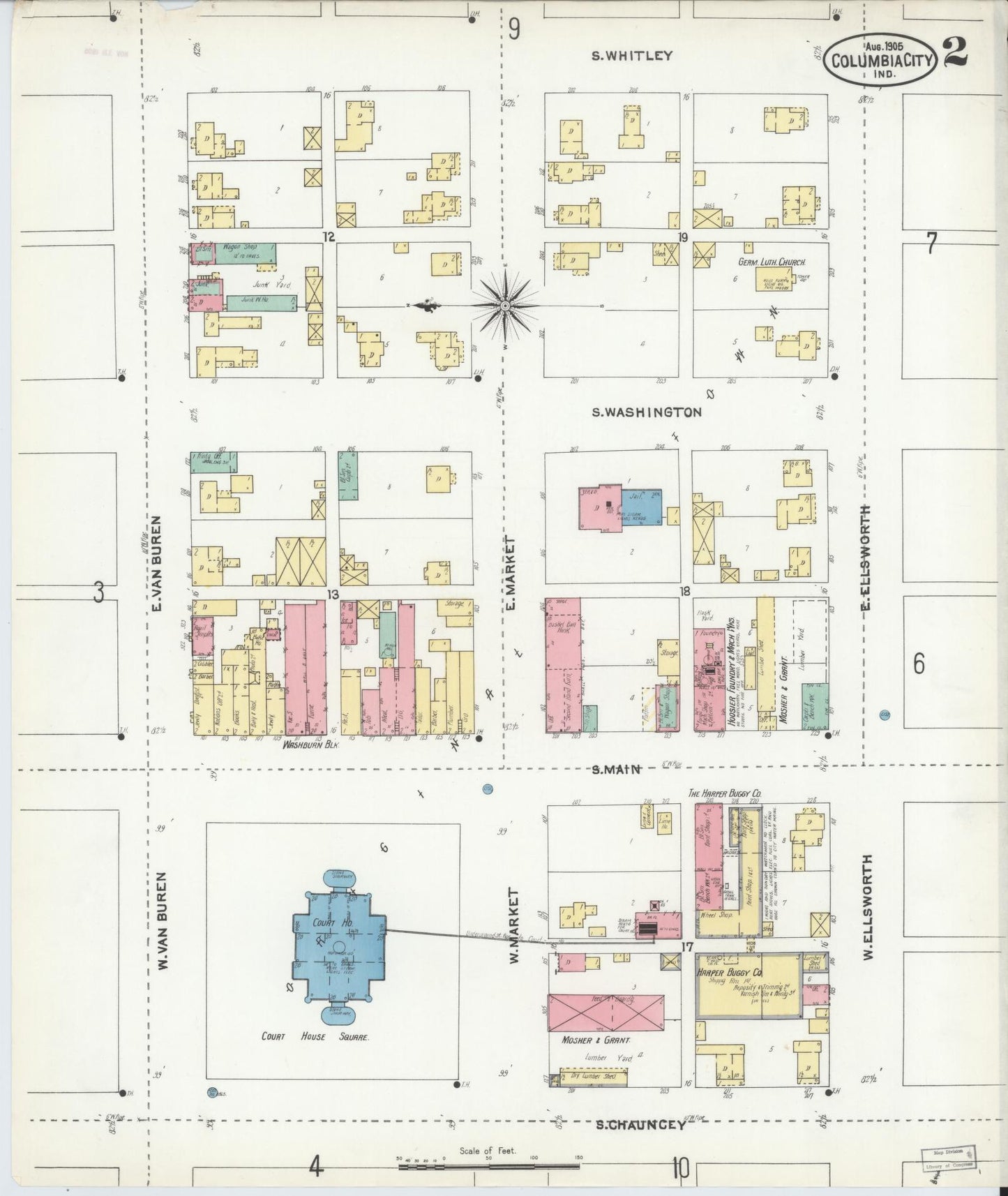 Sanborn Fire Insurance Map from Columbia City, Whitley County, Indiana (1905), Sheet #0002 - Complete Map Set gallery image, historic Sanborn map, vintage wall art, Indiana Indiana
