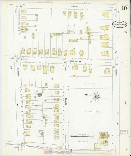 Sanborn Fire Insurance Map from Hempstead, Nassau County, New York (1909), Sheet #0010 - Historic Sanborn Fire Insurance Map Print, vintage old map wall art, antique decor, genealogy gift, New York New York map