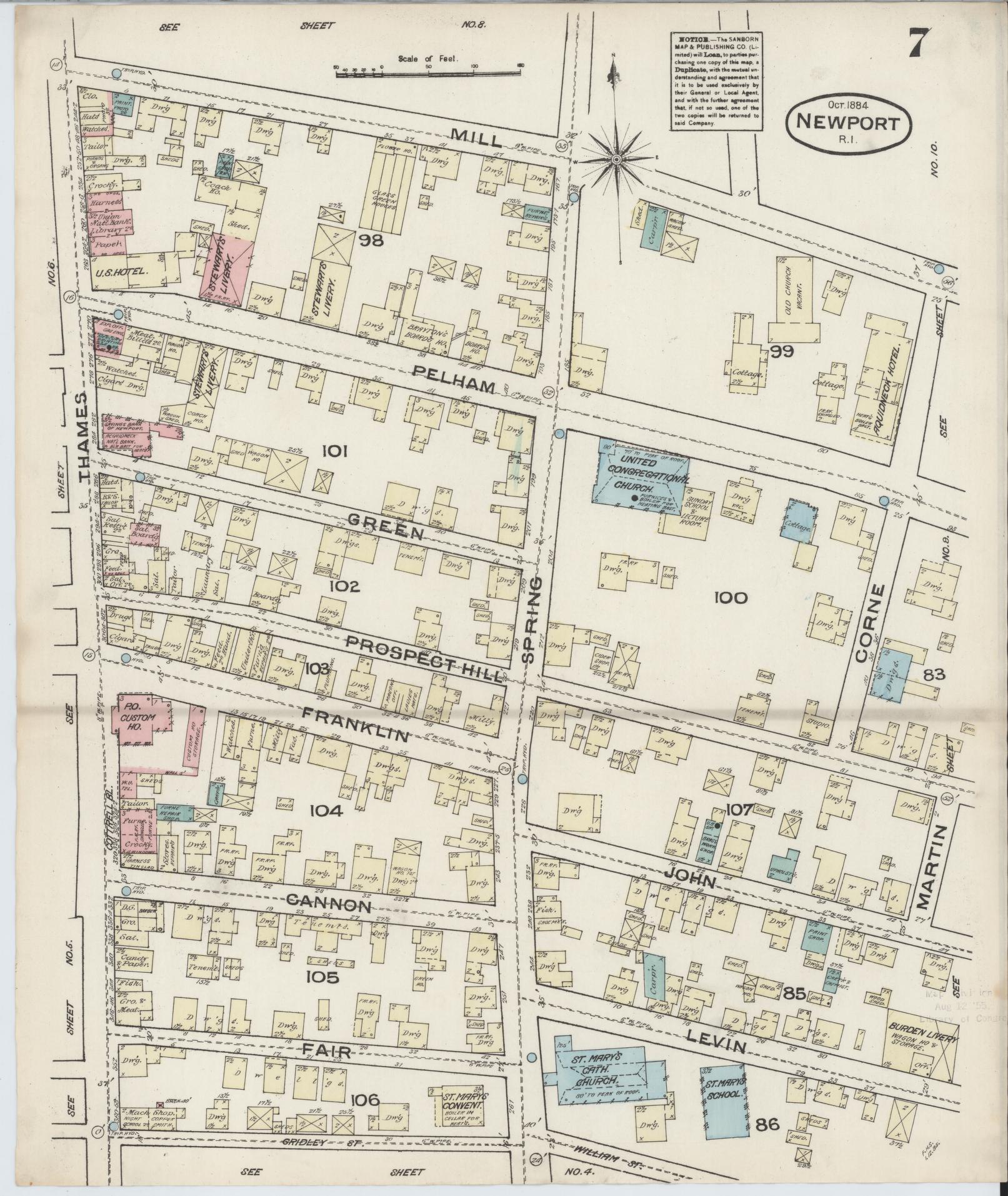 Sanborn Fire Insurance Map from Newport, Newport County, Rhode Island (1884), Sheet #0007 - Complete Map Set gallery image, historic Sanborn map, vintage wall art, Rhode Island Rhode Island