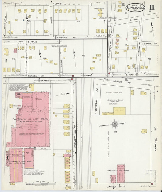 Sanborn Fire Insurance Map from Somerville, Somerset County, New Jersey (1917), Sheet #0011 - Historic Sanborn Fire Insurance Map Print, vintage old map wall art, antique decor, genealogy gift, New Jersey New Jersey map