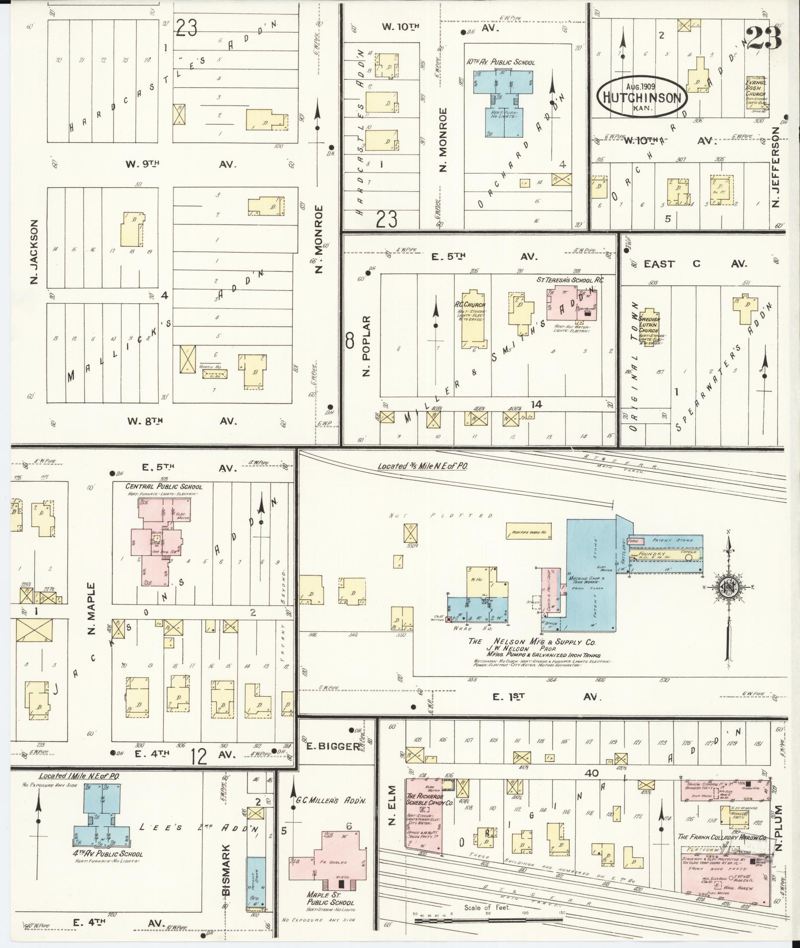 Sanborn Fire Insurance Map from Hutchinson, Reno County, Kansas (1909), Sheet #0023 - Complete Map Set gallery image, historic Sanborn map, vintage wall art, Kansas Kansas
