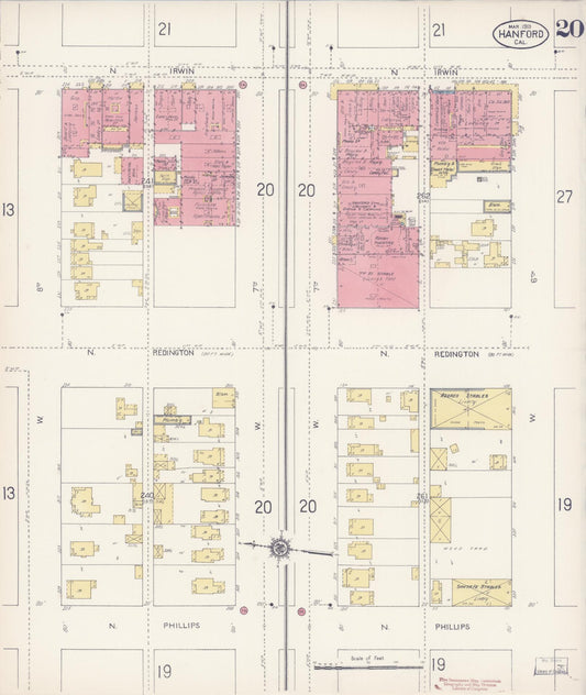 Sanborn Fire Insurance Map from Hanford, Kings County, California (1913), Sheet #0020 - Historic Sanborn Fire Insurance Map Print, vintage old map wall art, antique decor, genealogy gift, California California map