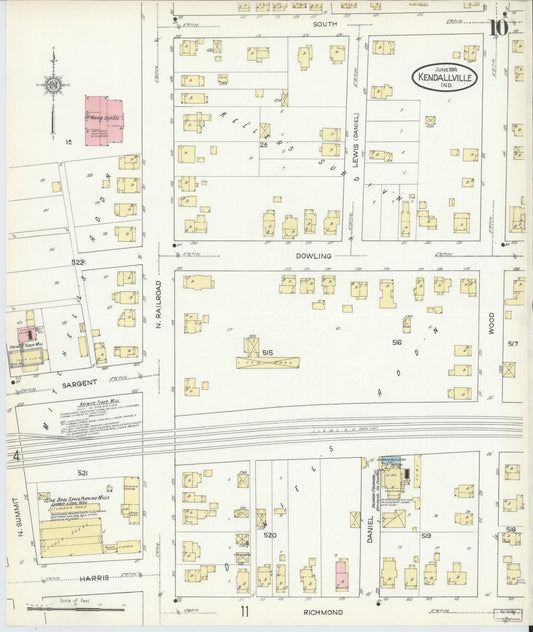 Sanborn Fire Insurance Map from Kendallville, Noble County, Indiana (1914), Sheet #0010 - Historic Sanborn Fire Insurance Map Print, vintage old map wall art, antique decor, genealogy gift, Indiana Indiana map