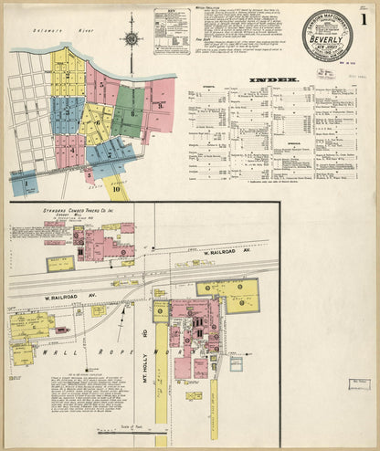 Sanborn Fire Insurance Map from Beverly, Burlington County, New Jersey (1910), Sheet #0001 - Historic Sanborn Fire Insurance Map Print, vintage old map wall art, antique decor, genealogy gift, New Jersey New Jersey map
