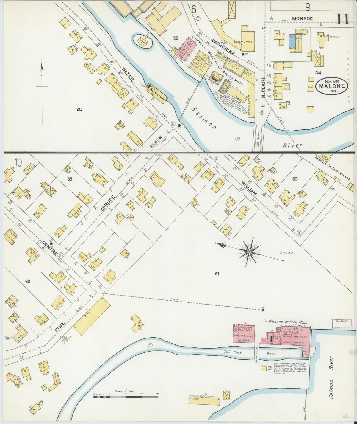 Sanborn Fire Insurance Map from Malone, Franklin County, New York (1903), Sheet #0011 - Historic Sanborn Fire Insurance Map Print, vintage old map wall art, antique decor, genealogy gift, New York New York map