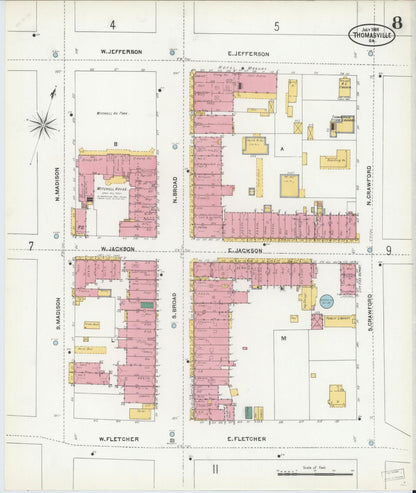 Sanborn Fire Insurance Map from Thomasville, Thomas County, Georgia (1905), Sheet #0008 - Complete Map Set gallery image, historic Sanborn map, vintage wall art, Georgia Georgia