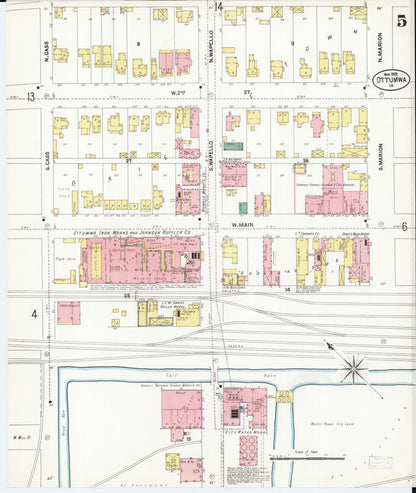 Sanborn Fire Insurance Map from Ottumwa, Wapello County, Iowa (1902), Sheet #0005 - Historic Sanborn Fire Insurance Map Print, vintage old map wall art