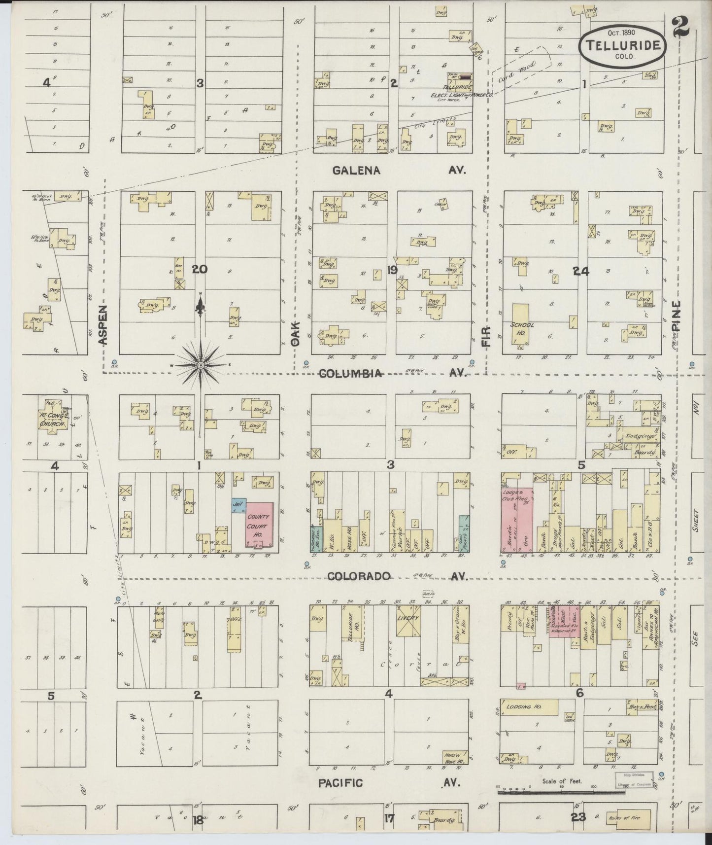 Sanborn Fire Insurance Map from Telluride, San Miguel County, Colorado (1890), Sheet #0002 - Complete Map Set gallery image, historic Sanborn map, vintage wall art, Colorado Colorado