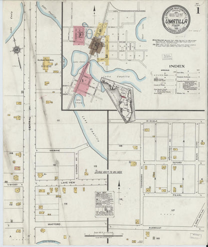 Sanborn Fire Insurance Map from Umatilla, Lake County, Florida (1920), Sheet #0001 - Complete Map Set gallery image, historic Sanborn map, vintage wall art, Florida Florida
