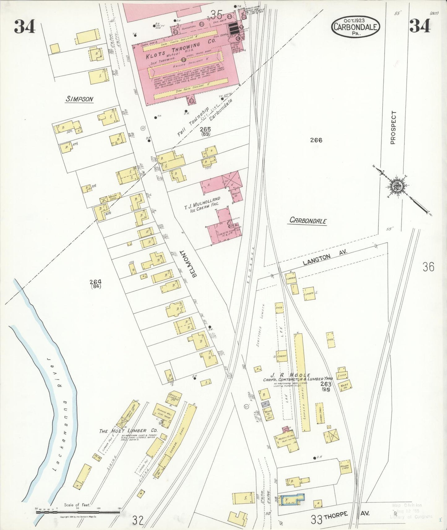 Sanborn Fire Insurance Map from Carbondale, Lackawanna County, Pennsylvania (1923), Sheet #0034 - Historic Sanborn Fire Insurance Map Print, vintage old map wall art, antique decor, genealogy gift, Pennsylvania Pennsylvania map