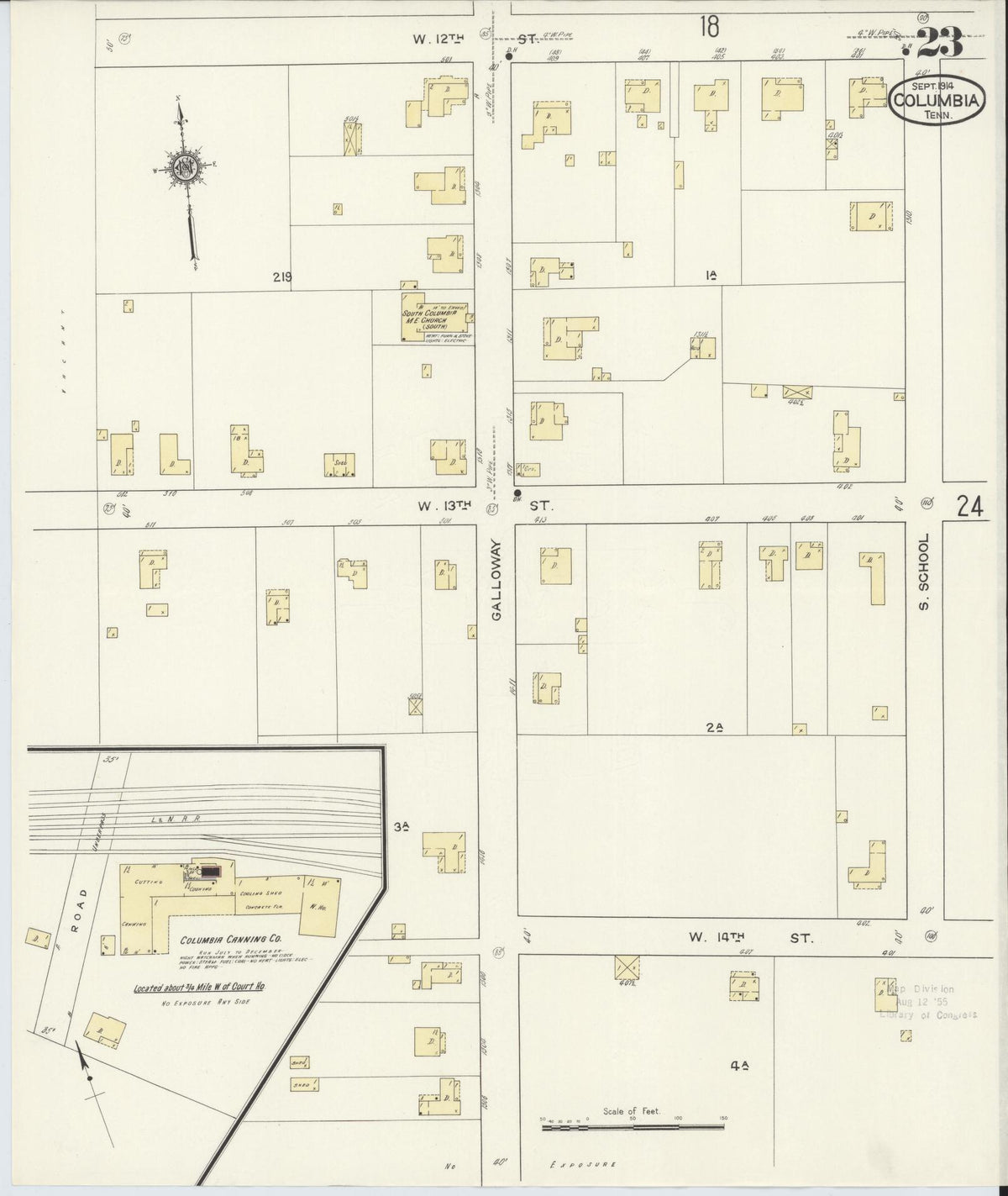 Sanborn Fire Insurance Map from Columbia, Maury County, Tennessee (1914), Sheet #0023 - Complete Map Set gallery image, historic Sanborn map, vintage wall art, Tennessee Tennessee