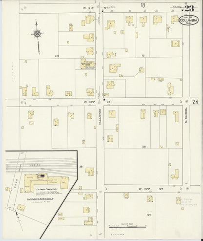 Sanborn Fire Insurance Map from Columbia, Maury County, Tennessee (1914), Sheet #0023 - Complete Map Set gallery image, historic Sanborn map, vintage wall art, Tennessee Tennessee
