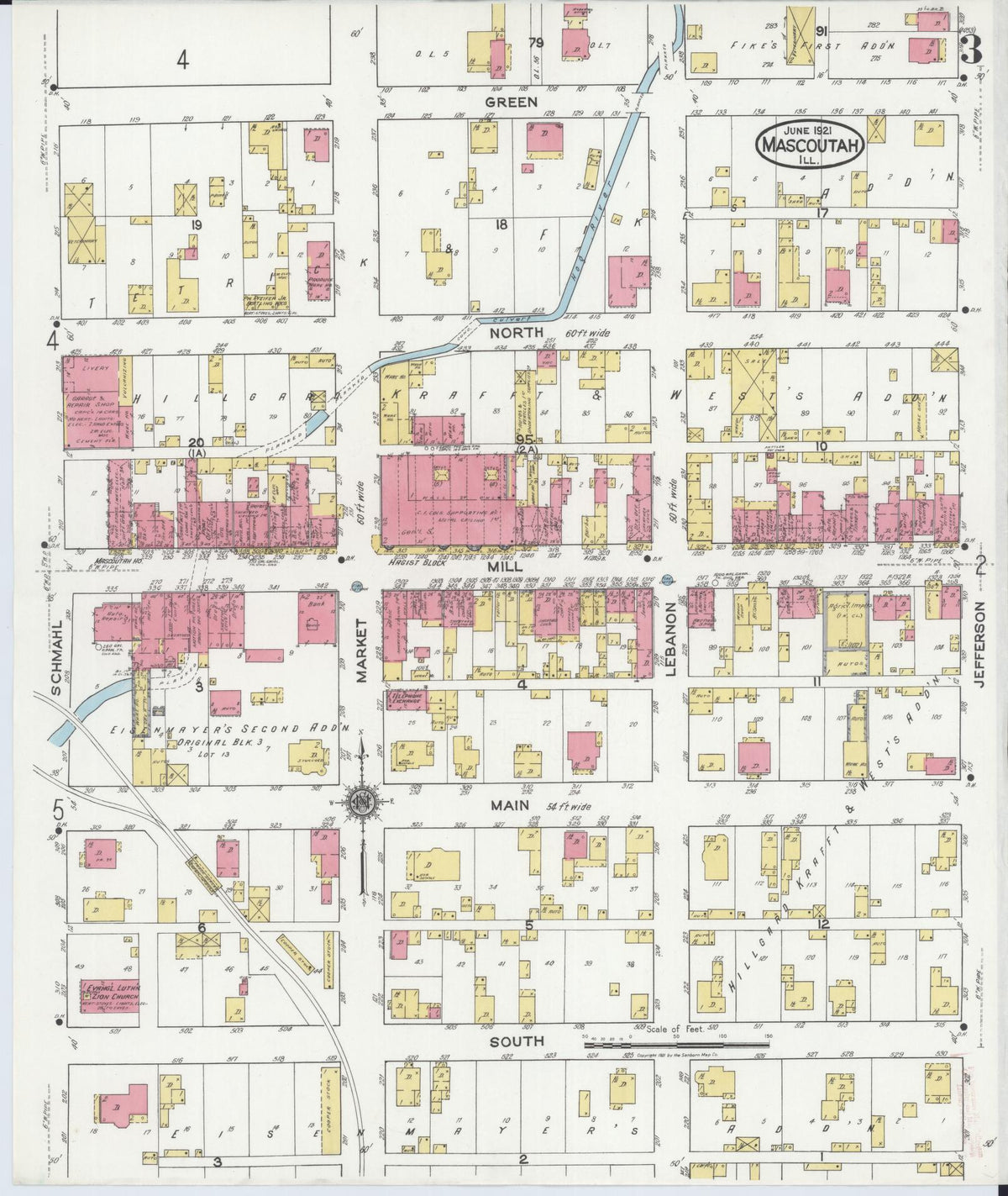 Sanborn Fire Insurance Map from Mascoutah, Saint Clair County, Illinois (1921), Sheet #0003 - Historic Sanborn Fire Insurance Map Print, vintage old map wall art, antique decor, genealogy gift, Illinois Illinois map