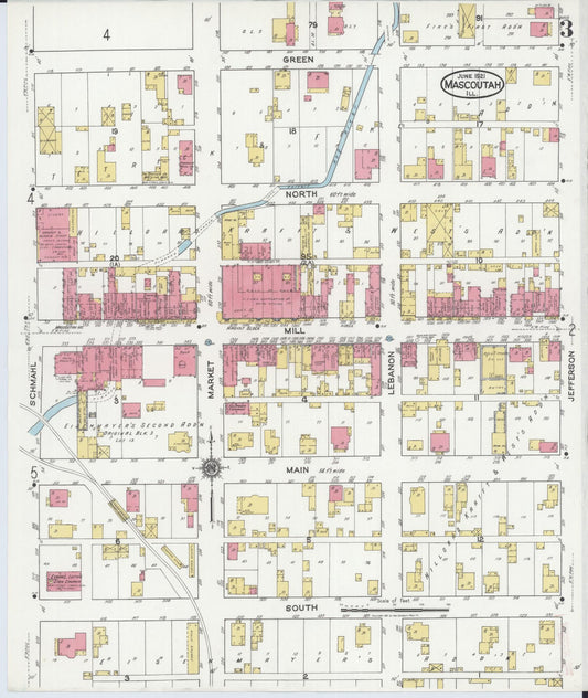 Sanborn Fire Insurance Map from Mascoutah, Saint Clair County, Illinois (1921), Sheet #0003 - Historic Sanborn Fire Insurance Map Print, vintage old map wall art, antique decor, genealogy gift, Illinois Illinois map