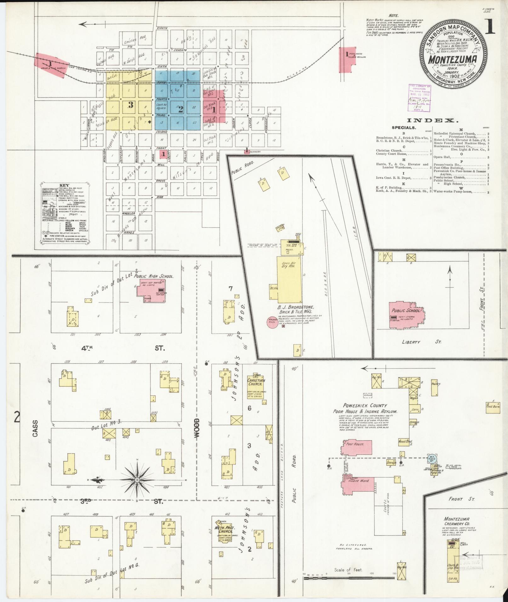 Sanborn Fire Insurance Map from Montezuma, Poweshiek County, Iowa (1902), Sheet #0001 - Historic Sanborn Fire Insurance Map Print