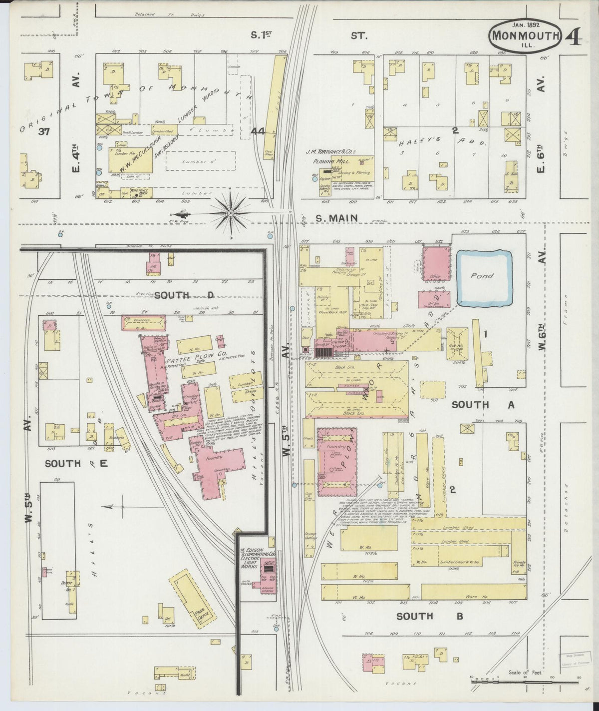 Sanborn Fire Insurance Map from Monmouth, Warren County, Illinois (1892), Sheet #0004 - Complete Map Set gallery image, historic Sanborn map, vintage wall art, Illinois Illinois