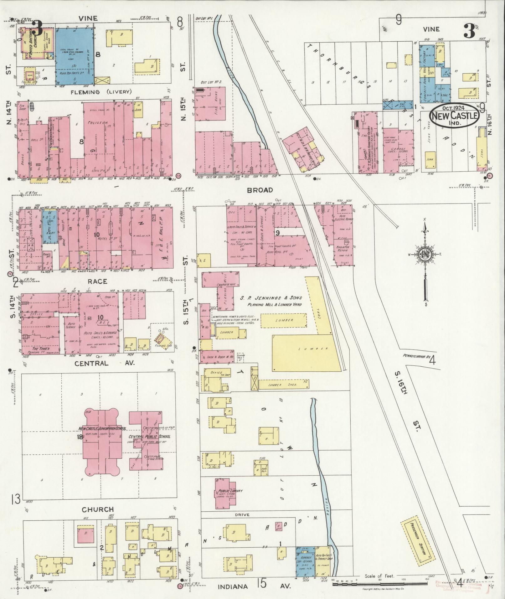 Sanborn Fire Insurance Map from New Castle, Henry County, Indiana (1924), Sheet #0003 - Complete Map Set gallery image, historic Sanborn map, vintage wall art, Indiana Indiana