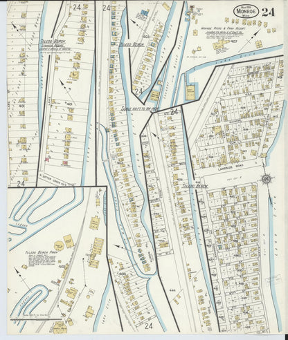 Sanborn Fire Insurance Map from Monroe, Monroe County, Michigan (1916), Sheet #0024 - Complete Map Set gallery image, historic Sanborn map, vintage wall art, Michigan Michigan