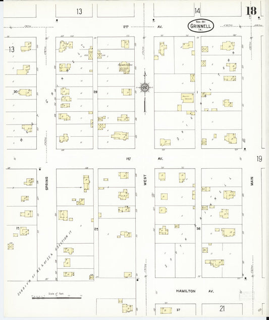 Sanborn Fire Insurance Map from Grinnell, Poweshiek County, Iowa (1911), Sheet #0018 - Historic Sanborn Fire Insurance Map Print, vintage old map wall art