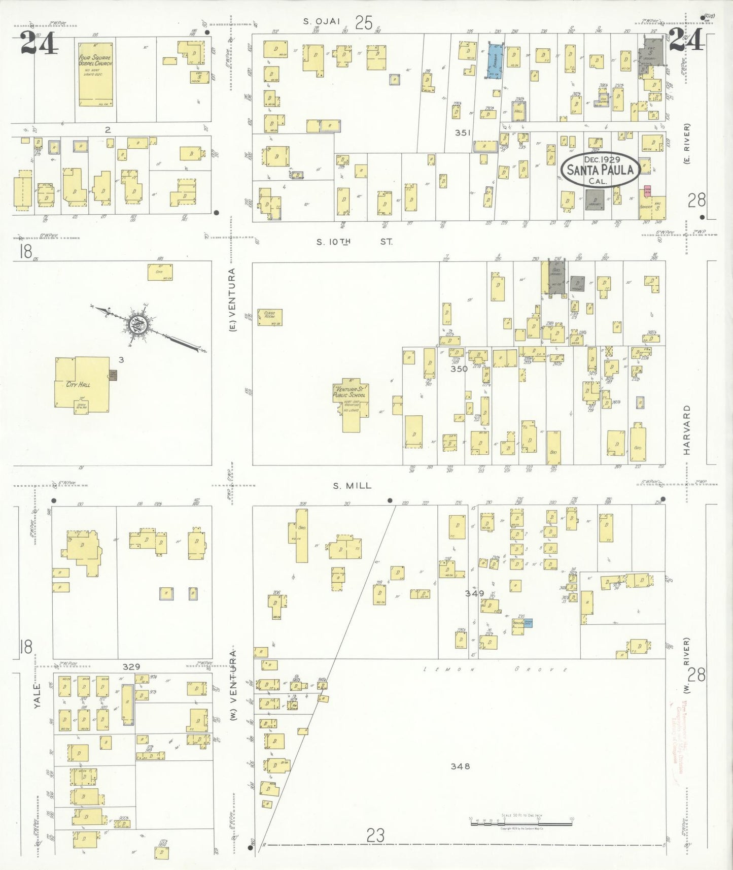 Sanborn Fire Insurance Map from Santa Paula, Ventura County, California (1929), Sheet #0024 - Complete Map Set gallery image, historic Sanborn map, vintage wall art, California California