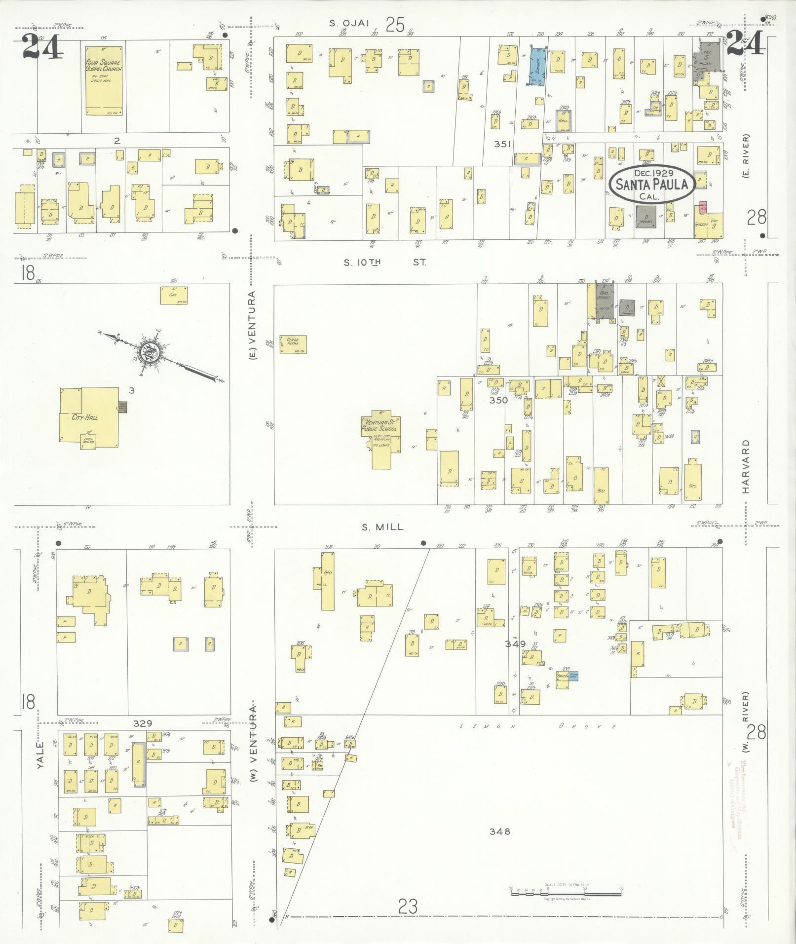 Sanborn Fire Insurance Map from Santa Paula, Ventura County, California (1929), Sheet #0024 - Complete Map Set gallery image, historic Sanborn map, vintage wall art, California California