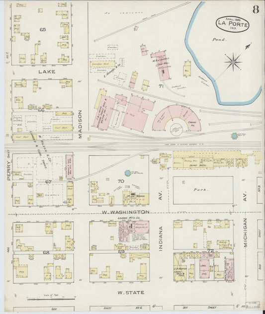 Sanborn Fire Insurance Map from La Porte, La Porte County, Indiana (1886), Sheet #0008 - Historic Sanborn Fire Insurance Map Print, vintage old map wall art, antique decor, genealogy gift, Indiana Indiana map