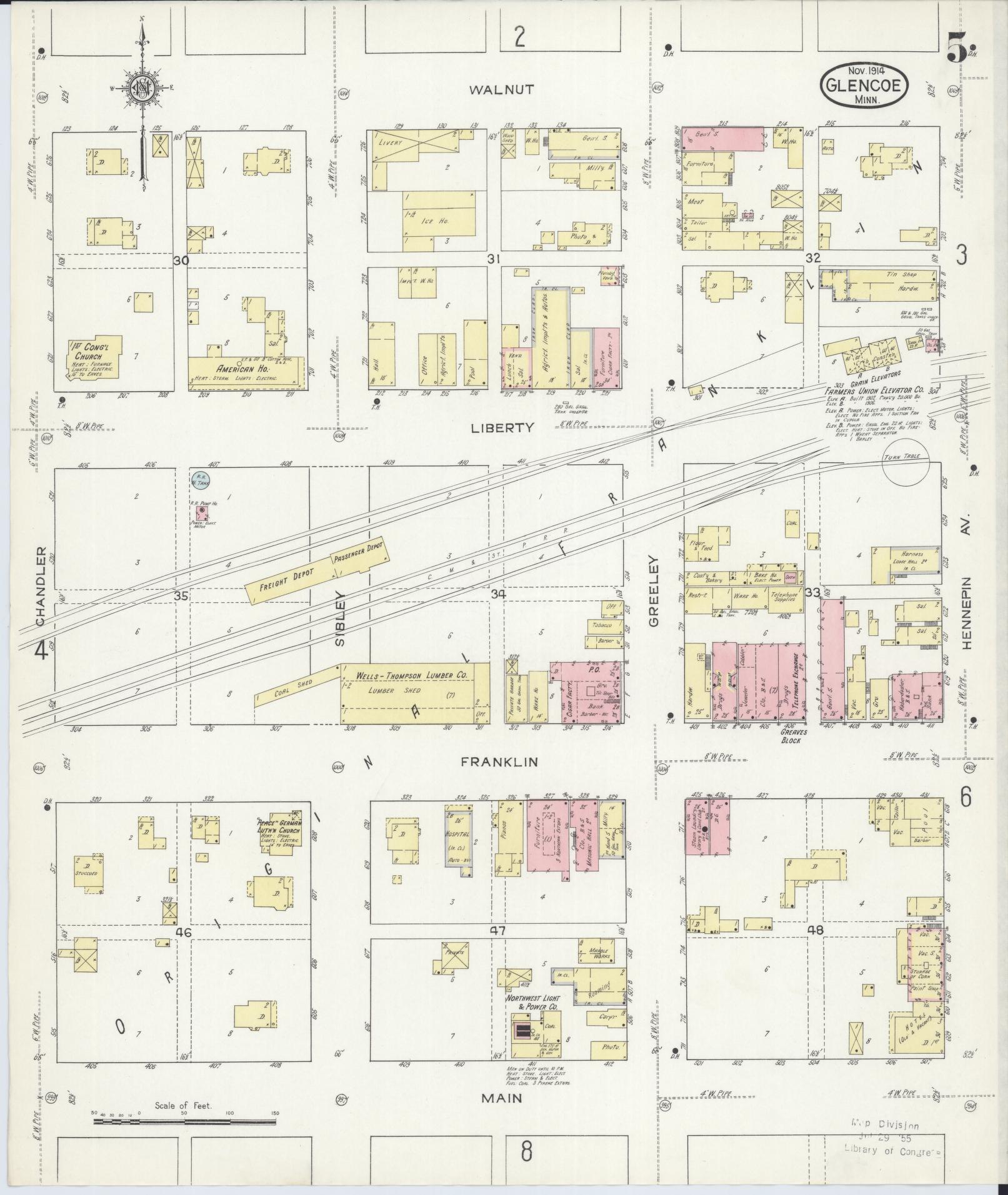 Sanborn Fire Insurance Map from Glencoe, Mcleod County, Minnesota (1914), Sheet #0005 - Historic Sanborn Fire Insurance Map Print, vintage old map wall art, antique decor, genealogy gift, Minnesota Minnesota map