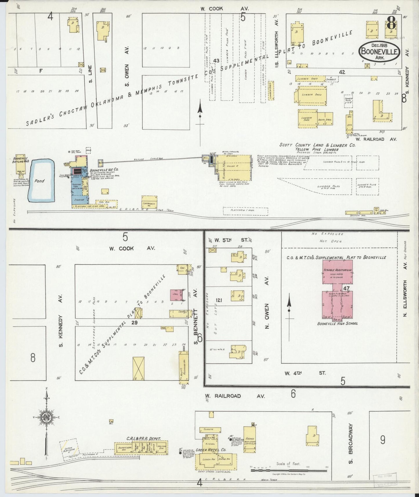 Sanborn Fire Insurance Map from Booneville, Logan County, Arkansas (1918), Sheet #0008 - Historic Sanborn Fire Insurance Map Print, vintage old map wall art, antique decor, genealogy gift, Arkansas Arkansas map