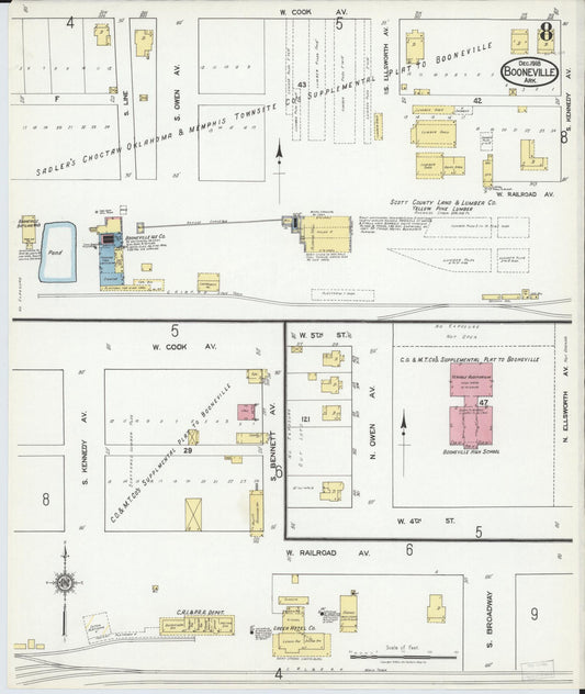 Sanborn Fire Insurance Map from Booneville, Logan County, Arkansas (1918), Sheet #0008 - Historic Sanborn Fire Insurance Map Print, vintage old map wall art, antique decor, genealogy gift, Arkansas Arkansas map