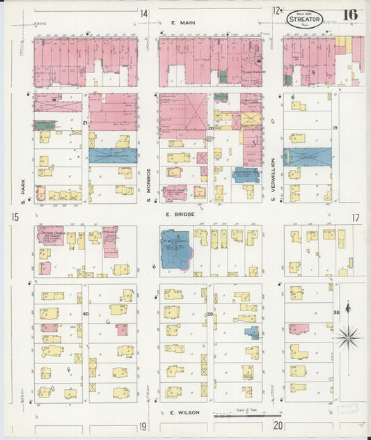 Sanborn Fire Insurance Map from Streator, La Salle County, Illinois (1909), Sheet #0016 - Historic Sanborn Fire Insurance Map Print, vintage old map wall art, antique decor, genealogy gift, Illinois Illinois map