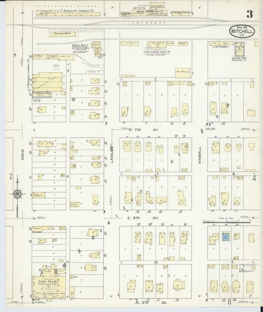 Sanborn Fire Insurance Map from Mitchell, Davison County, South Dakota (1914), Sheet #0003 - Historic Sanborn Fire Insurance Map Print, vintage old map wall art, antique decor, genealogy gift, South Dakota South Dakota map