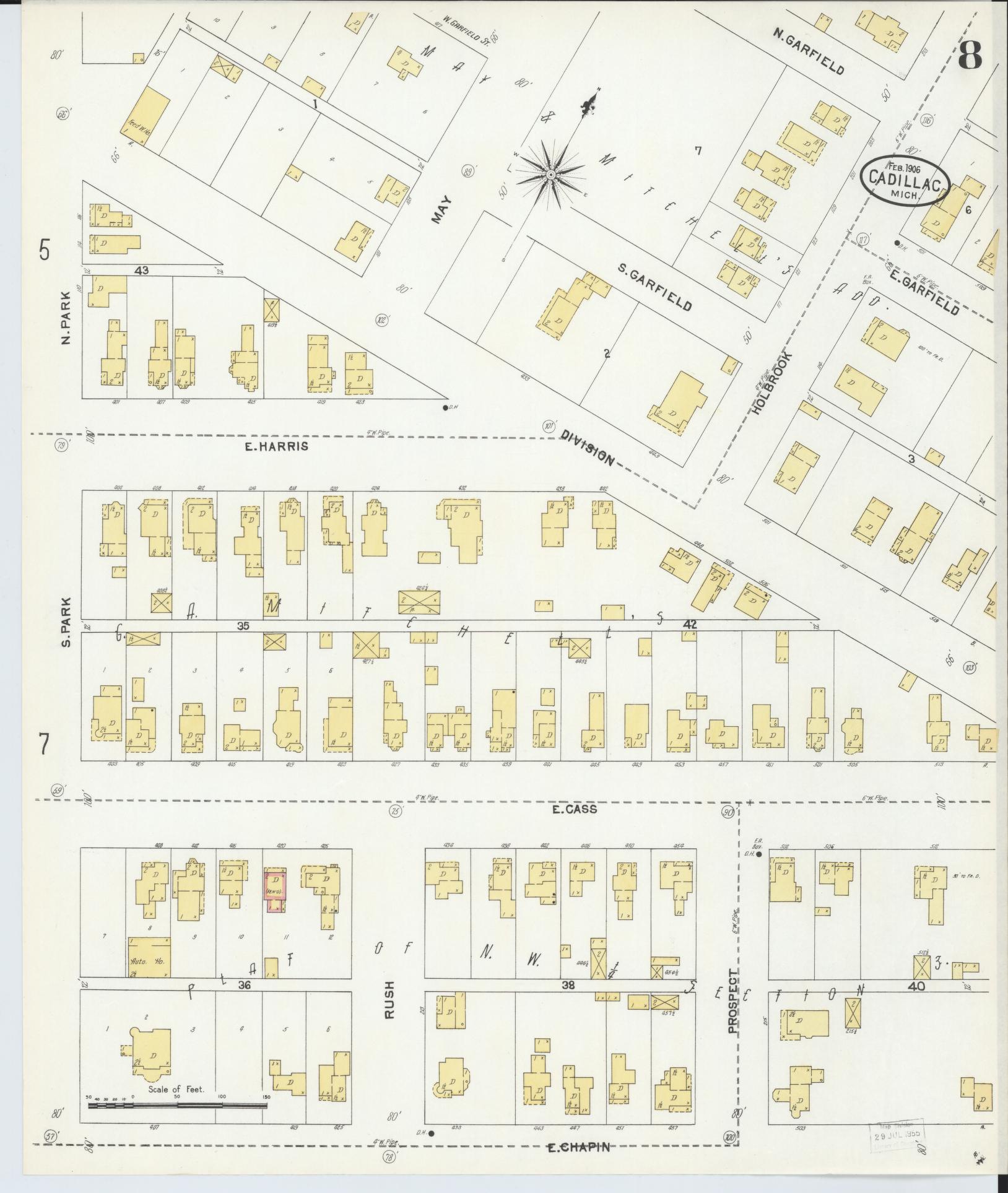 Sanborn Fire Insurance Map from Cadillac, Wexford County, Michigan (1906), Sheet #0008 - Complete Map Set gallery image, historic Sanborn map, vintage wall art, Michigan Michigan