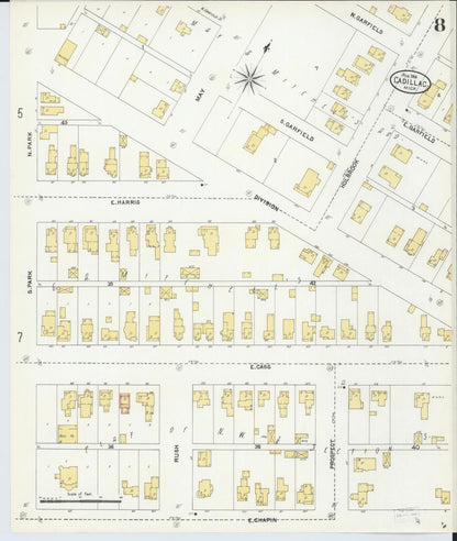 Sanborn Fire Insurance Map from Cadillac, Wexford County, Michigan (1906), Sheet #0008 - Complete Map Set gallery image, historic Sanborn map, vintage wall art, Michigan Michigan