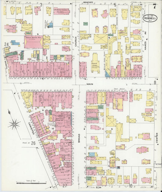Sanborn Fire Insurance Map from Hornell, Steuben County, New York (1909), Sheet #0007 - Historic Sanborn Fire Insurance Map Print, vintage old map wall art, antique decor, genealogy gift, New York New York map