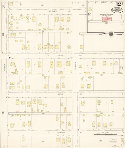 Sanborn Fire Insurance Map from Sandpoint, Bonner County, Idaho (1915), Sheet #0012 - Complete Map Set gallery image, historic Sanborn map, vintage wall art, Idaho Idaho