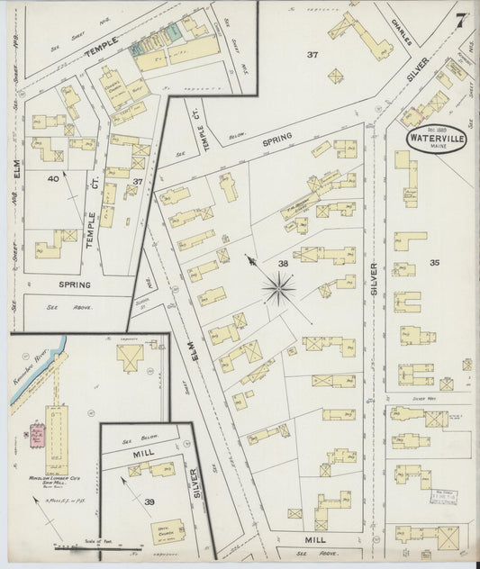 Sanborn Fire Insurance Map from Waterville, Kennebec County, Maine (1889), Sheet #0007 - Historic Sanborn Fire Insurance Map Print, vintage old map wall art, antique decor, genealogy gift, Maine Maine map