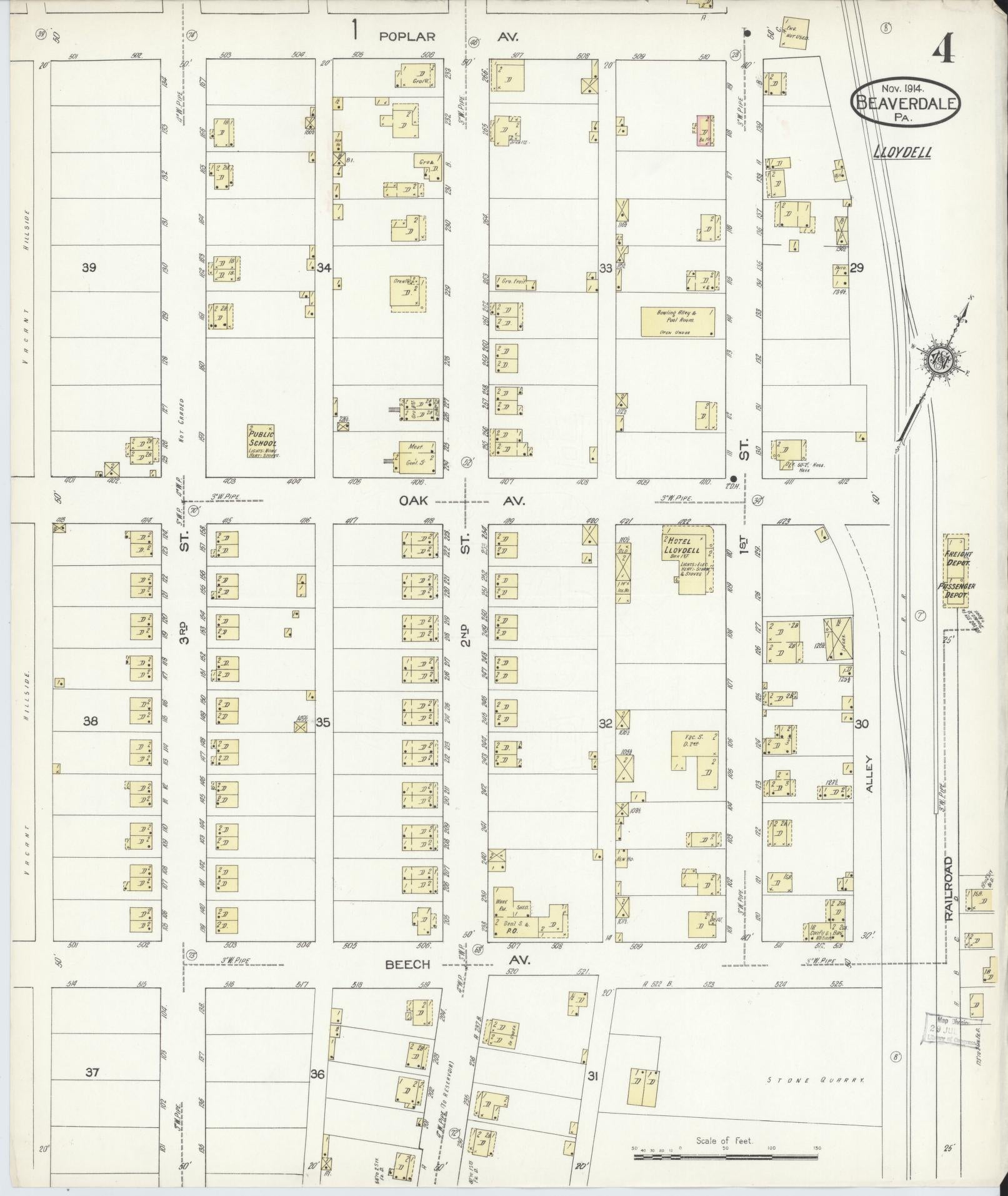 Sanborn Fire Insurance Map from Beaverdale, Cambria County, Pennsylvania (1914), Sheet #0004 - Historic Sanborn Fire Insurance Map Print, vintage old map wall art, antique decor, genealogy gift, Pennsylvania Pennsylvania map