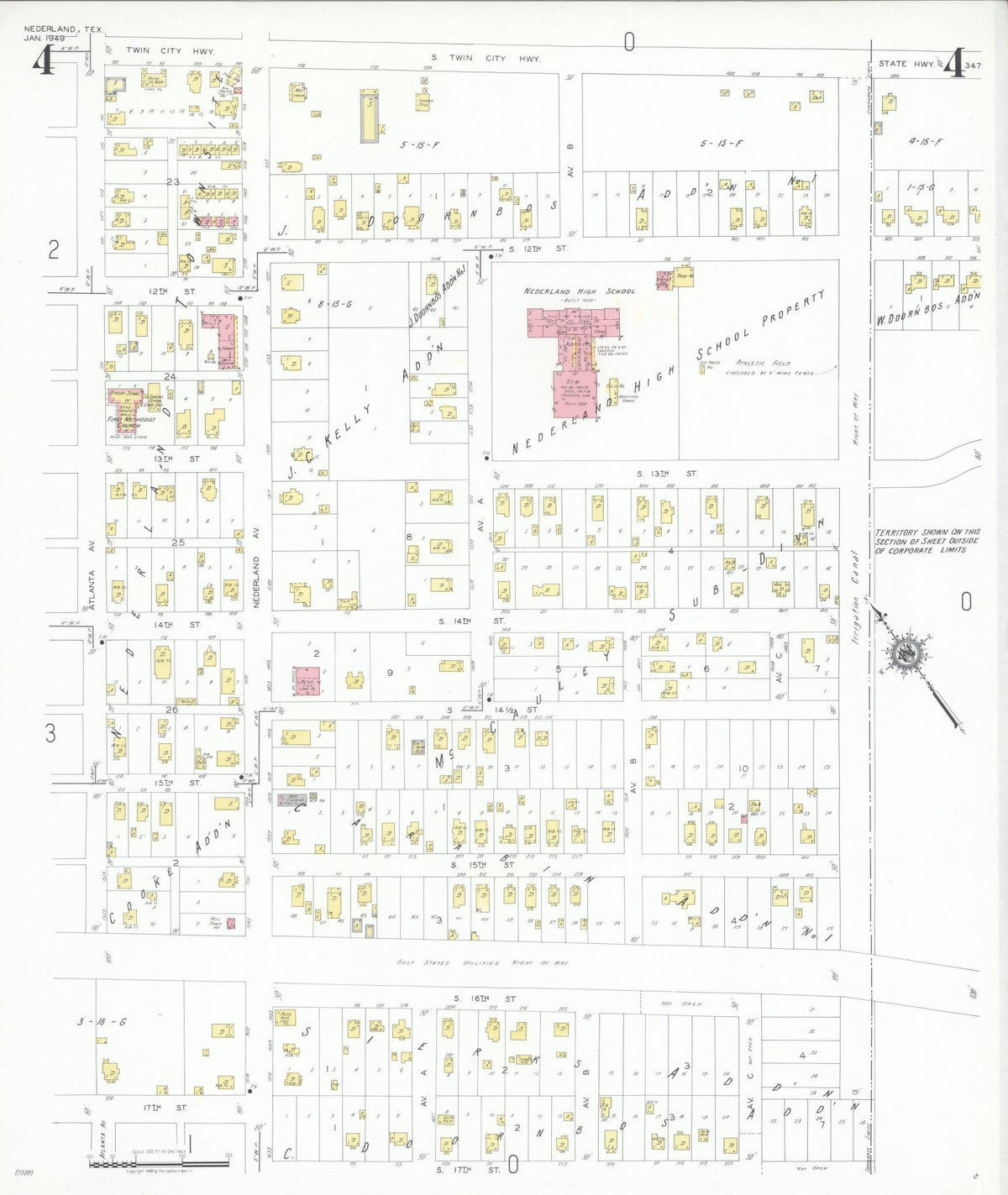 Sanborn Fire Insurance Map from Nederland, Jefferson County, Texas (1949), Sheet #0004 - Complete Map Set gallery image, historic Sanborn map, vintage wall art, Texas Texas