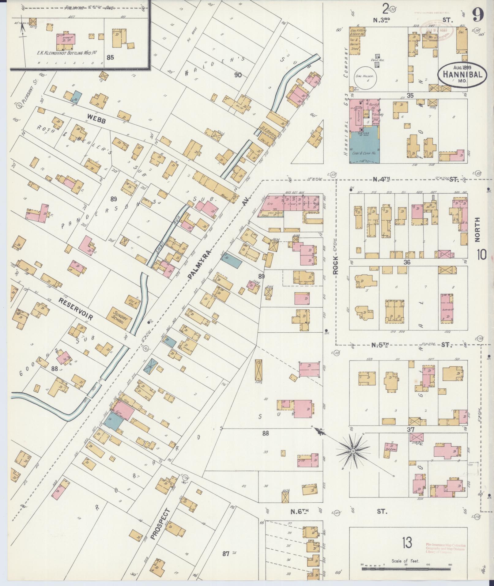 Sanborn Fire Insurance Map from Hannibal, Marion County, Missouri (1899), Sheet #0009 - Historic Sanborn Fire Insurance Map Print, vintage old map wall art, antique decor, genealogy gift, Missouri Missouri map