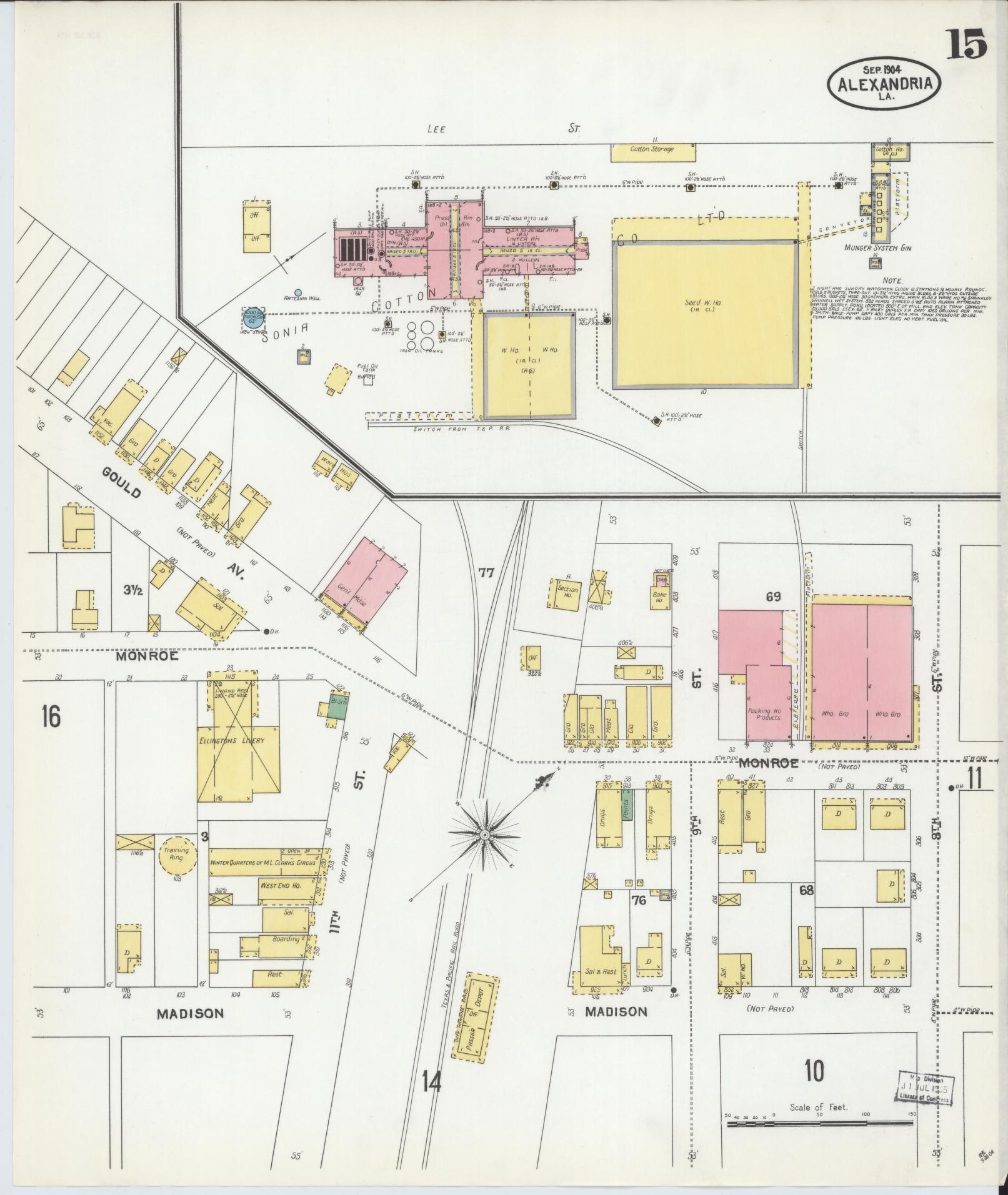 Sanborn Fire Insurance Map from Alexandria, Rapides Parish, Louisiana (1904), Sheet #0015 - Complete Map Set gallery image, historic Sanborn map, vintage wall art, Louisiana Louisiana