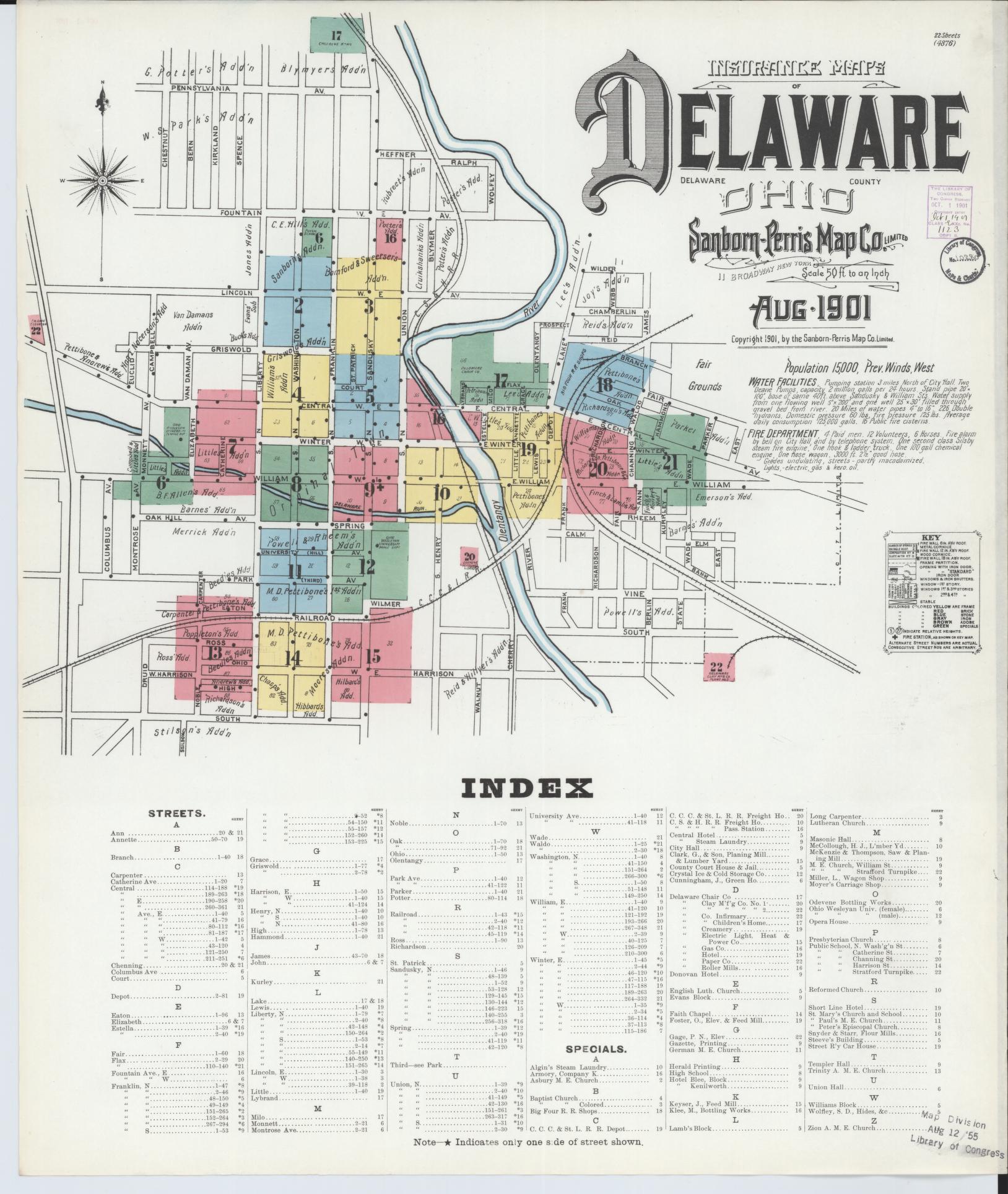 Sanborn Fire Insurance Map from Delaware, Delaware County, Ohio (1901), Sheet #0001 - Complete Map Set gallery image, historic Sanborn map, vintage wall art, Sanborn Fire Insurance Map from Delaware Delaware