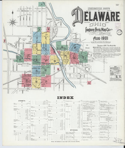 Sanborn Fire Insurance Map from Delaware, Delaware County, Ohio (1901), Sheet #0001 - Complete Map Set gallery image, historic Sanborn map, vintage wall art, Sanborn Fire Insurance Map from Delaware Delaware