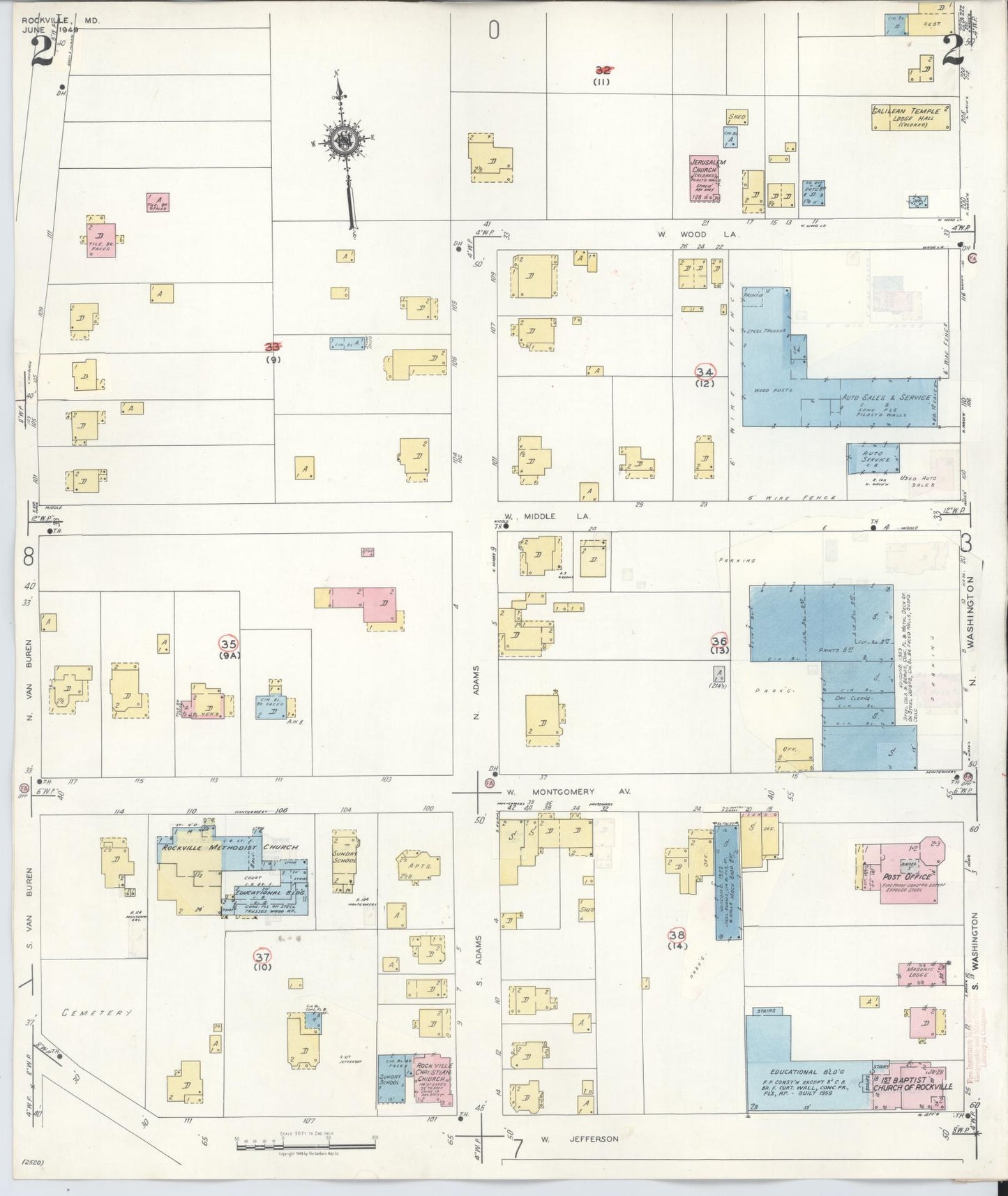 Sanborn Fire Insurance Map from Rockville, Montgomery County, Maryland (1960), Sheet #0002 - Complete Map Set gallery image, historic Sanborn map, vintage wall art, Maryland Maryland